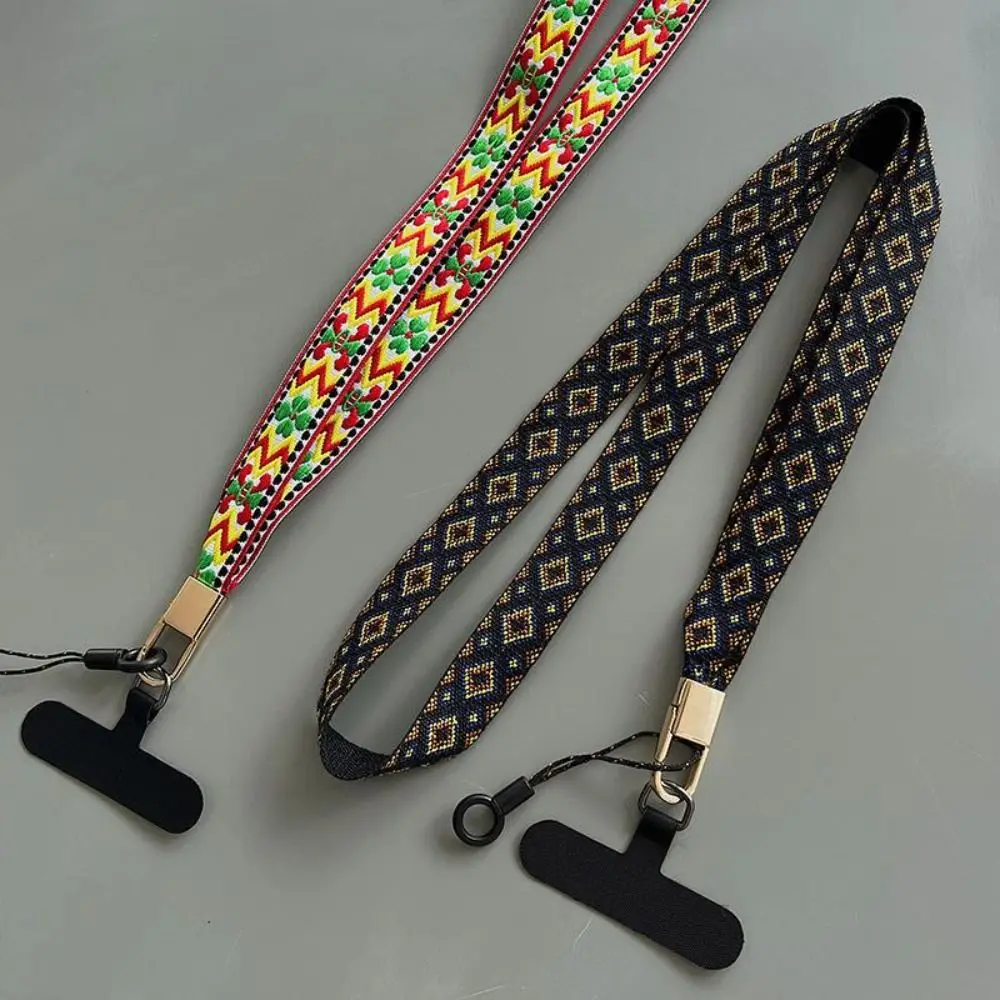 Ethnic Style Pattern Mobile Phone Lanyard Hanging Cord Cross-body Strap Phone Anti-lost Rope Wide Detachable
