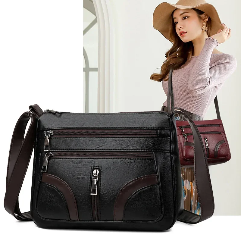 Retro Fashion Soft PU Middle-aged and Elderly Women's Shoulder Bag Simple and Portable Mother Bag Messenger  Mobile Phone Bag