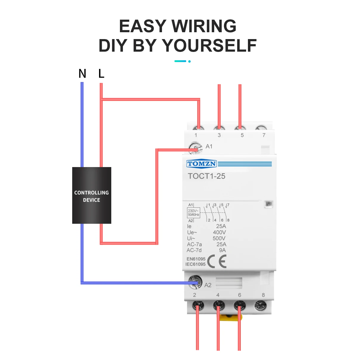 TOCT1 4P 25A 220V/230V 50/60HZ Din rail Household ac Modular contactor 4NO