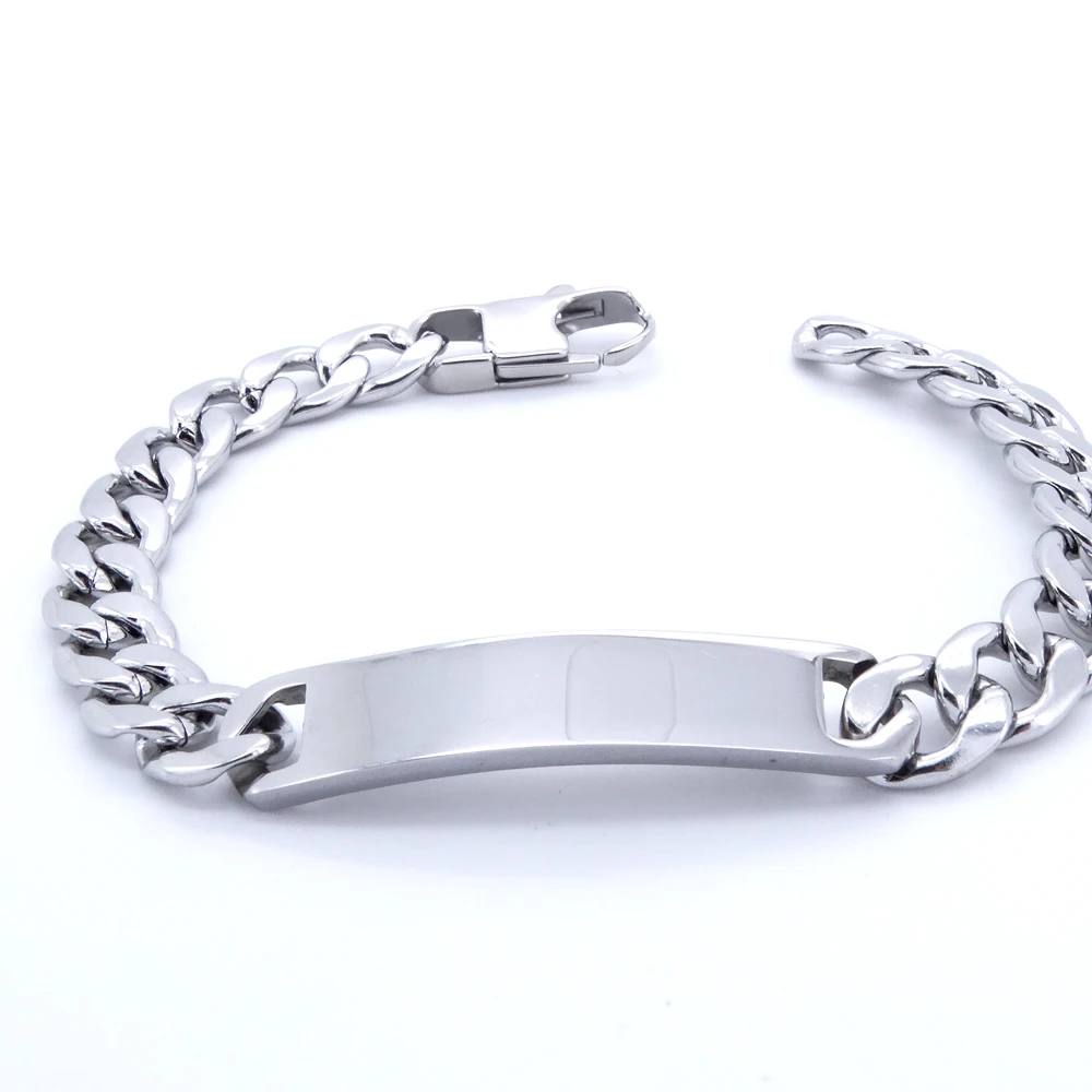 Solid Stainless Steel Bracelets Silver 9mm Smooth ID Bar 8\