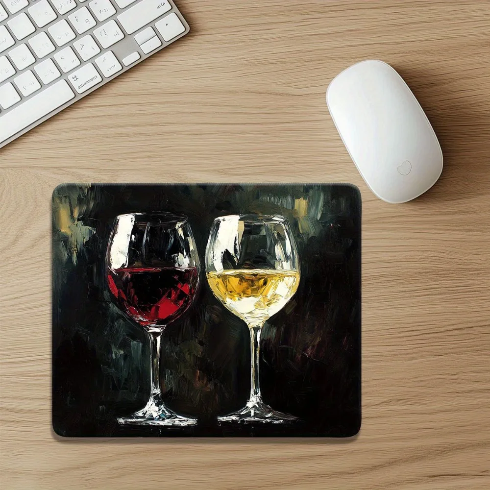 Impasto Oil Painting Red & White Wine Glasses Large Mouse Pad, Non-slip Gaming Desk Mat, Waterproof Keyboard Pad