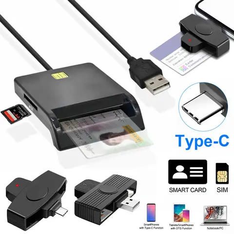 USB Type-C CAC Smart Card Reader Bank Tax Declaration SIM Card/IC Card/ID Card Reader Adapter for Windows Mac/Android OS