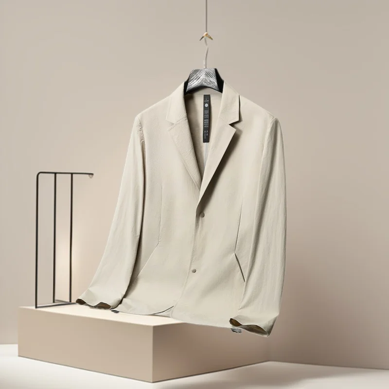 Blazer Men Coat Straight Formal Turn Down Collar Blazers Single Breasted Full Sleeve Thin Lightweight Evening Work Casual Spring