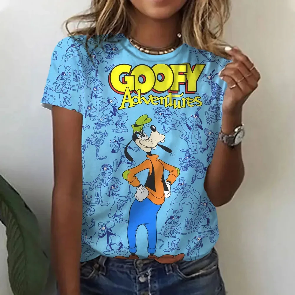 Disney Summer Women Fun Goofy t-shirt Funny Cartoon top Tees donna Casual elegante manica corta abbigliamento moda Streetwear