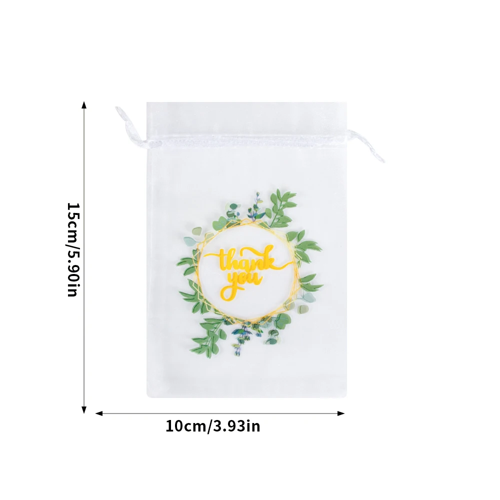 20pcs Thank You Organza Gift Bag Floral Pattern Drawstring Pouches Packaging Bags for Wedding Gift Storage Baby Shower Supplies