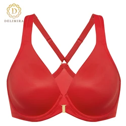 DELIMIRA Women's Racerback Front Closure Bra Plus Size Underwire Support Unlined Plunge Full Coverage DD E F G H