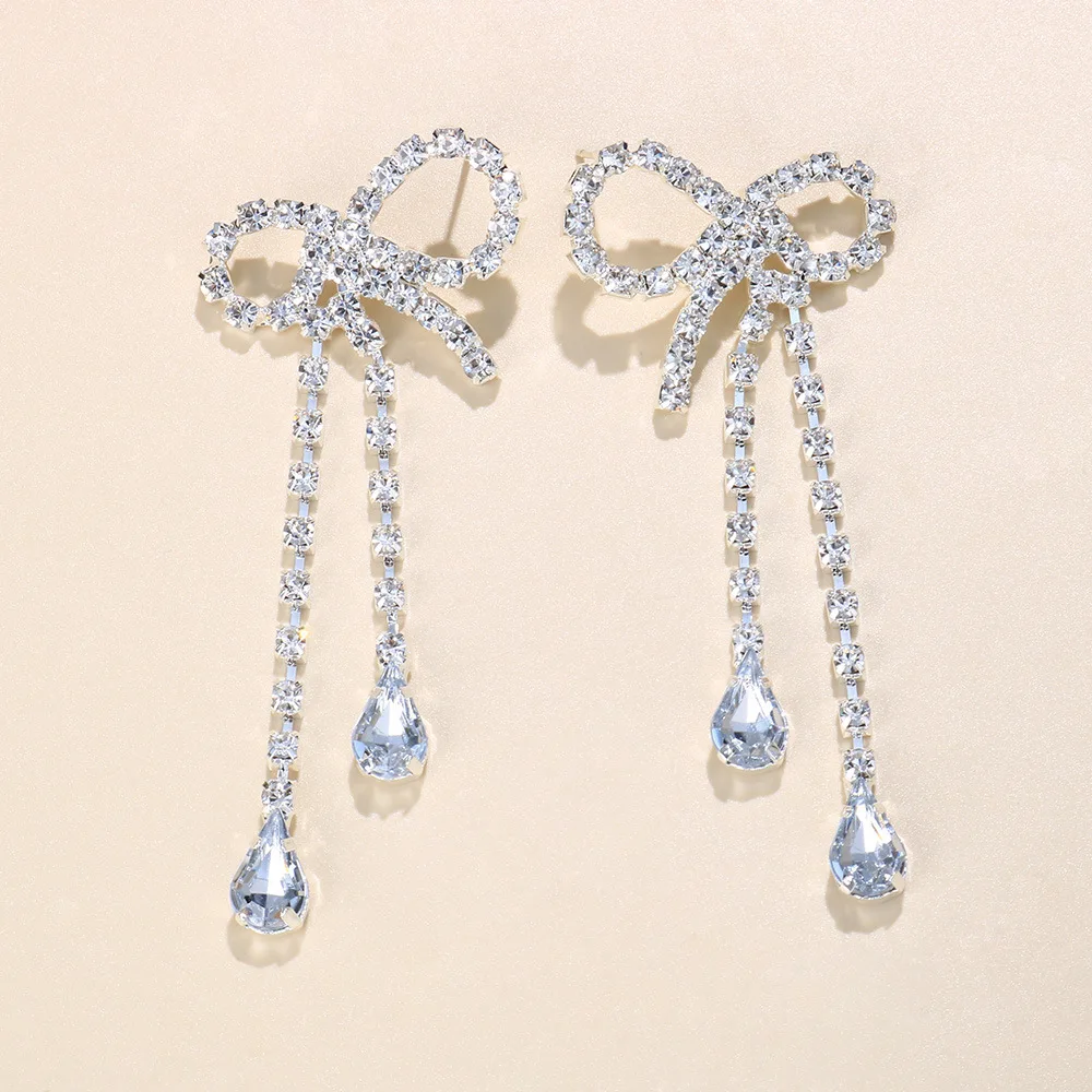 Cross-border fashion new models, exquisite fashion bow earrings temperament versatile pendant diamond earrings earrings