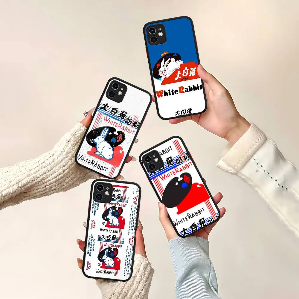 White Rabbit Creamy Candy For IPhone 11 12 13 14 15 16 Pro Max Plus X XS MAX Shockproof Matte Back Cover
