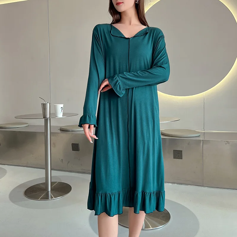 

Fdfklak Modal Night Dress Women Lingerie Sexy Sleepwear Spring Summer Long Sleeve Nightgown V-Neck Leisure Girls Nightdress