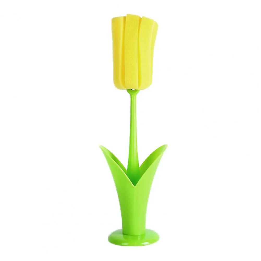 Brush with Comfortable Handle Tulip Shape Cup Brush with Ergonomic Handle Scratch-free Sponge Brush Decorative Vase Glass