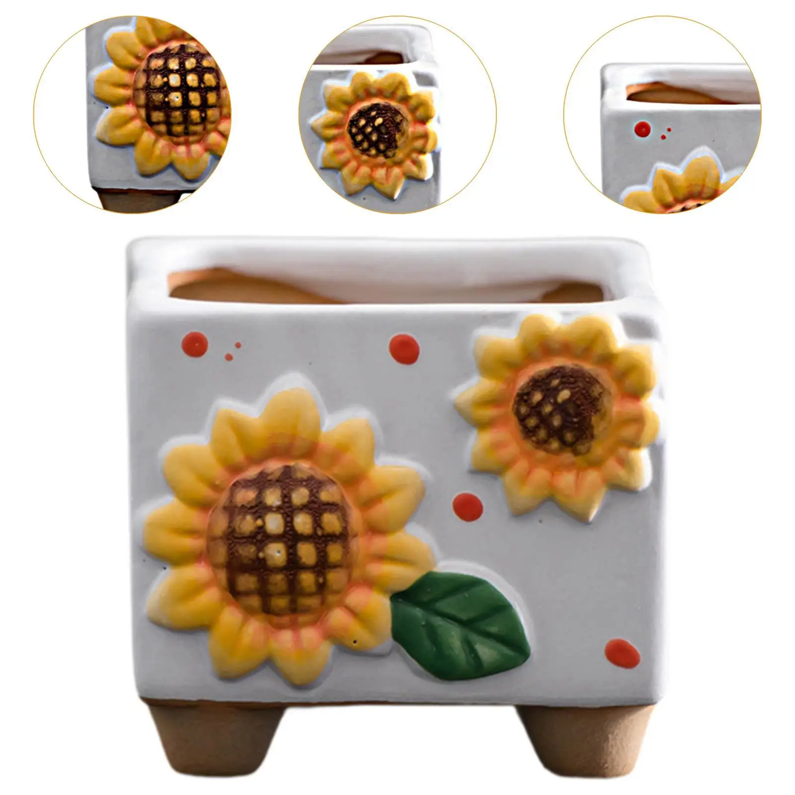 Ceramic Sunflower Planter Small Square Flower Pot for Farmhouse Table Office