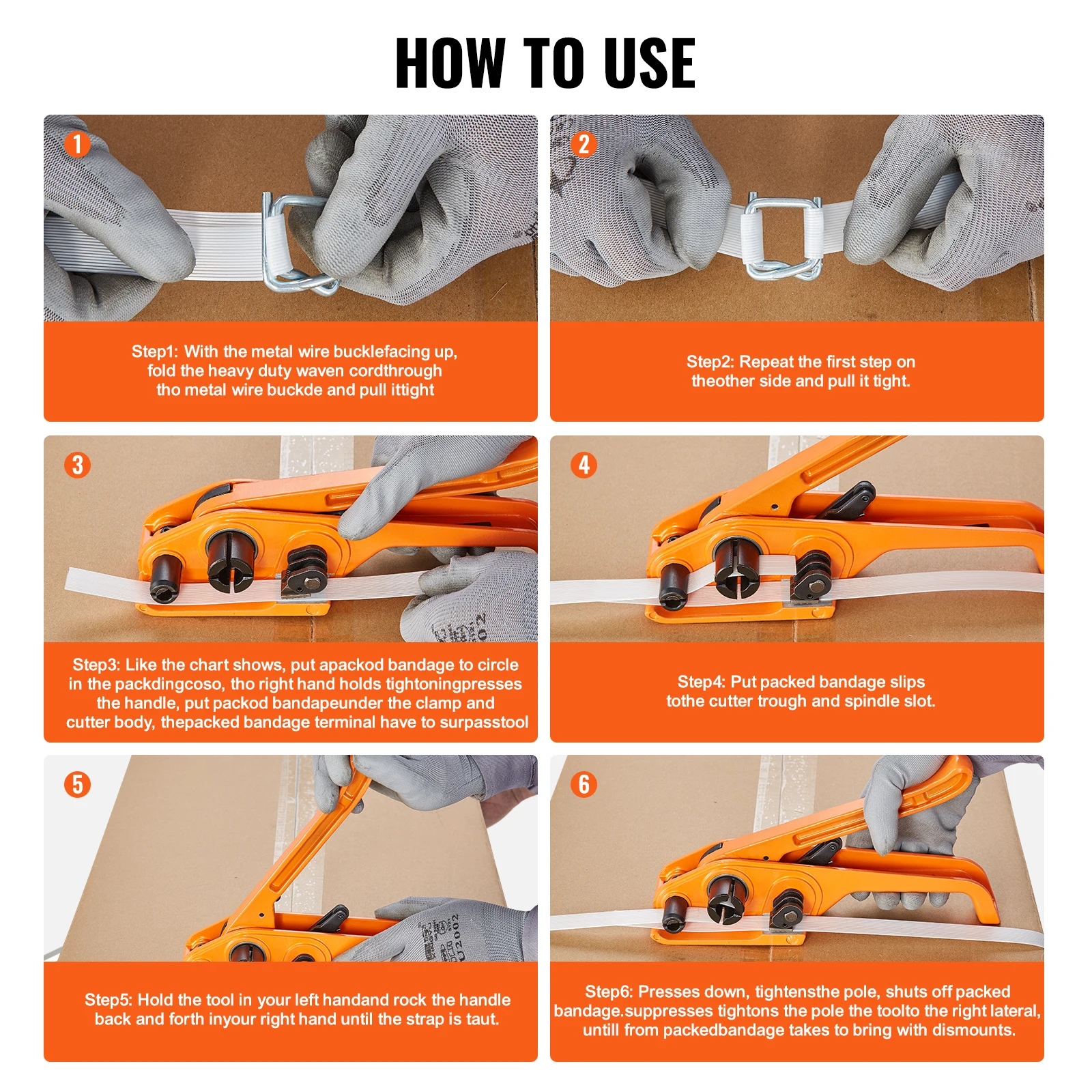 VEVOR Manual Packing Pliers Strapping Sealless Tensioner Tool Sealing Packer with 100 Metal Seals for PP Straps Carton Packaging