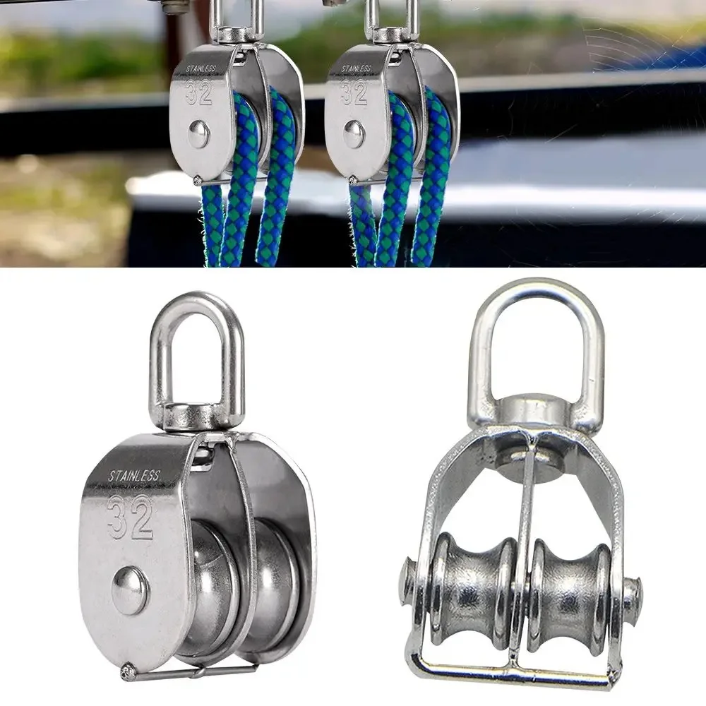 304 stainless steel M15 M20 M25 M32 M50 Rotation Double Pulley Traction Lifting Sailing Boat Loading  Pulley Block