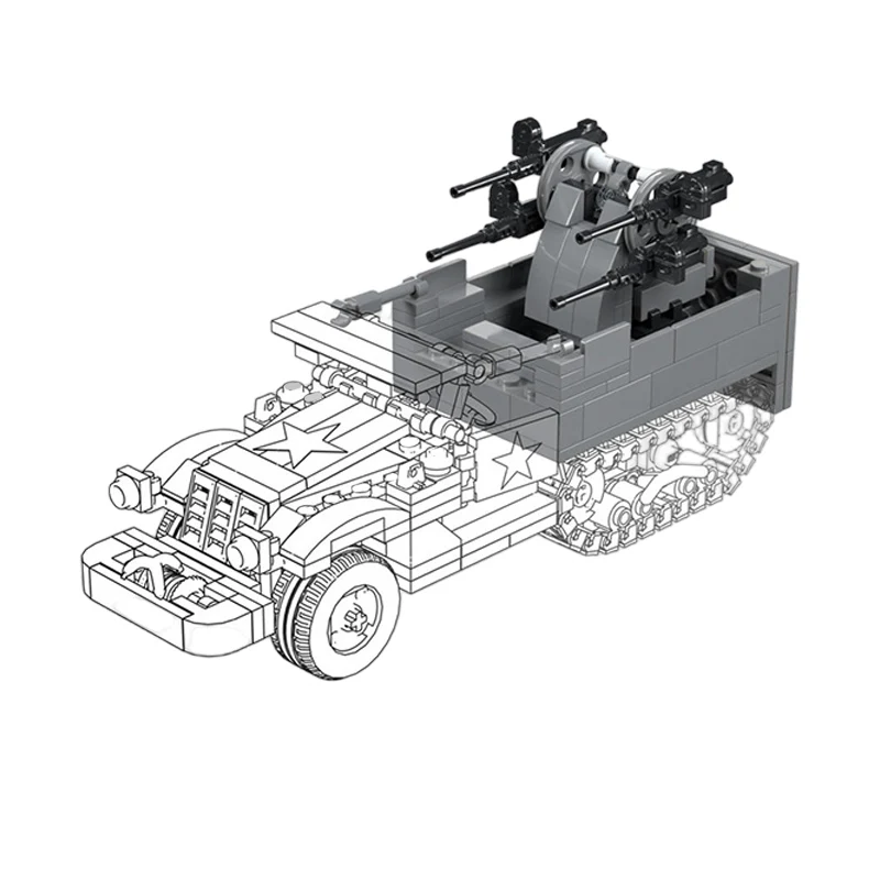 Multiple Gun Motor Model MOC Building Bricks War Equipment Modular Technology Gifts Holiday Assemble Children Toys Suit