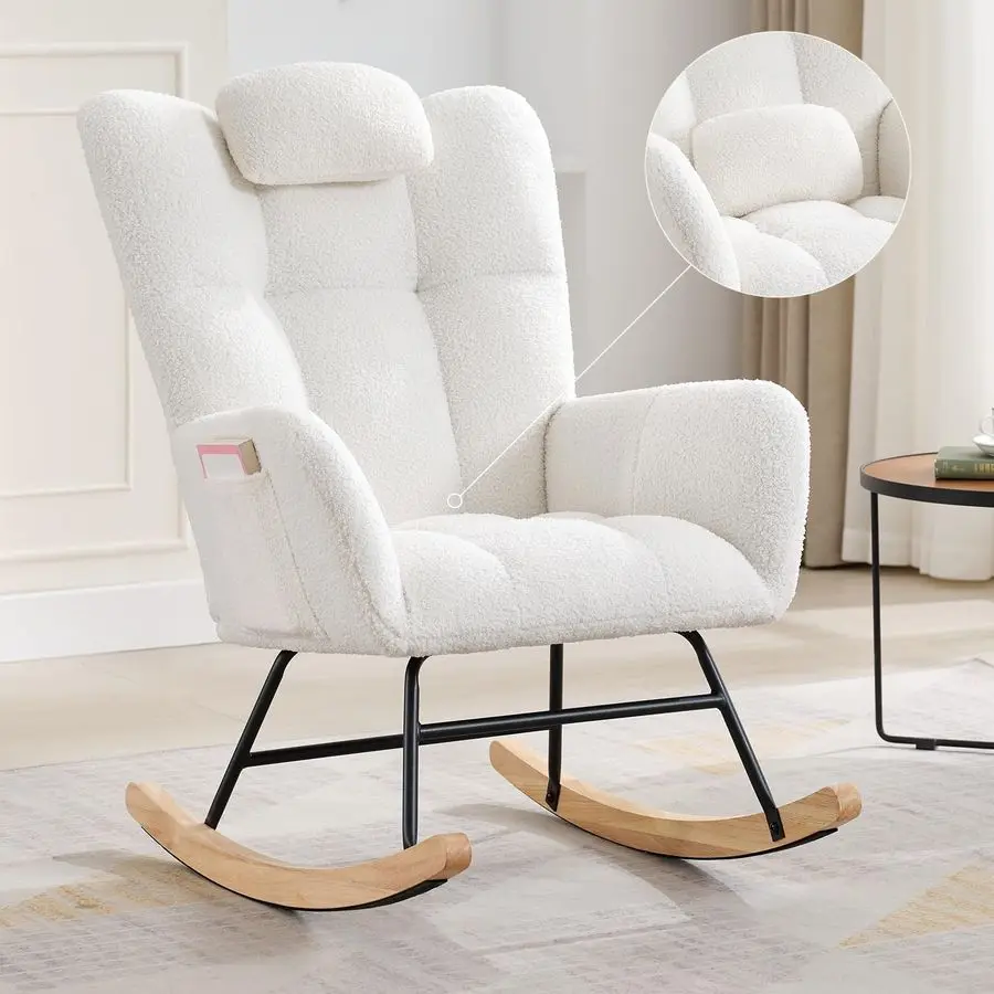 

Rocking Chair Nursery Teddy, Upholstered Baby Fluffy Glider Rocker for Adults Small Spaces Indoor, Nursing Chairs for Living Ro