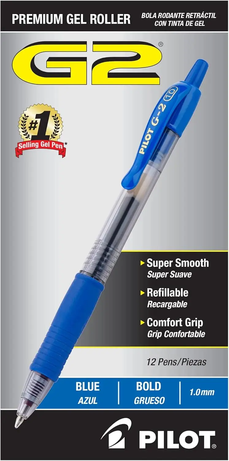 

Premium Refillable Retractable Gel Pens, Bold Point Blue Ink, 12-Pack for Smooth Writing