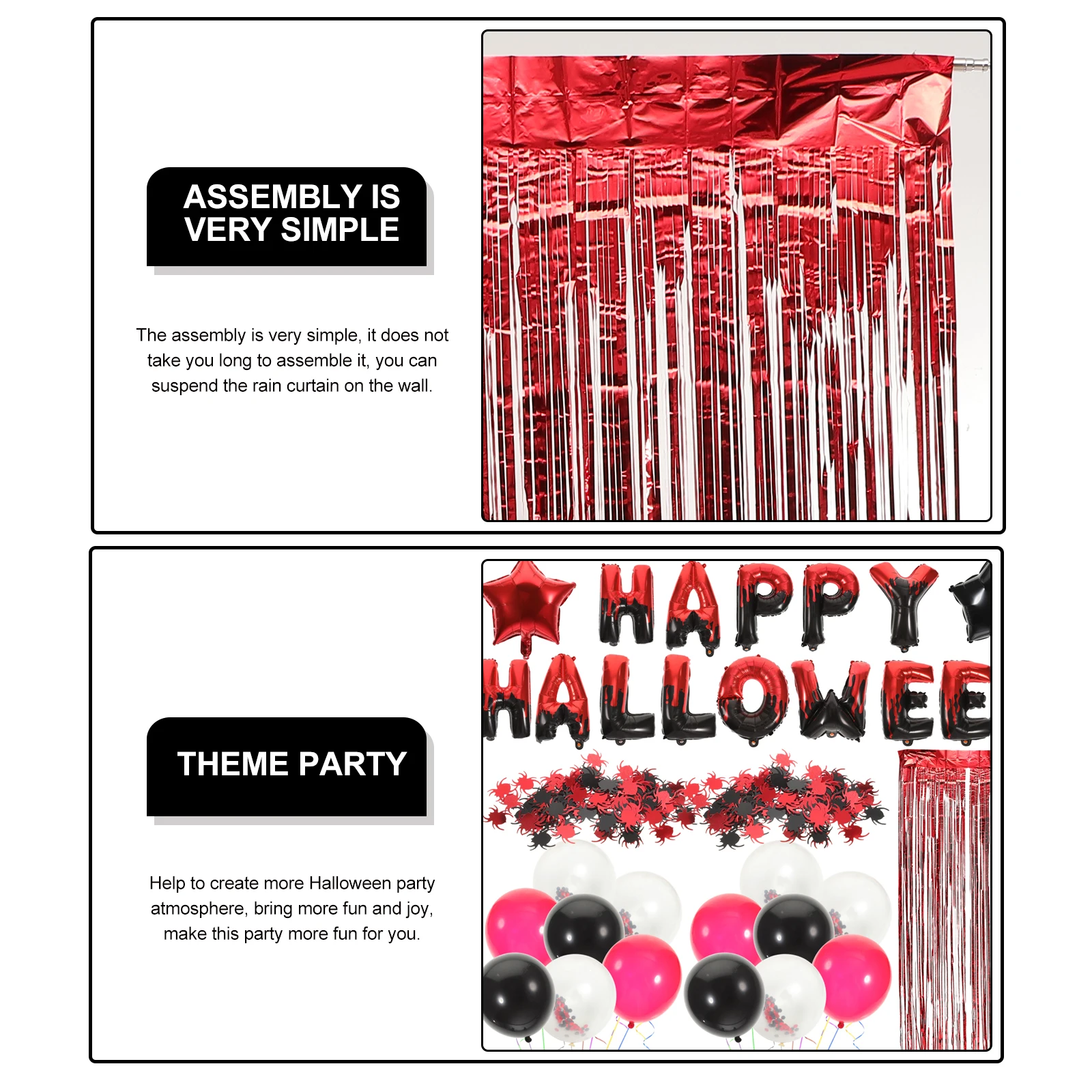 

Fringe Balloon Set Black Red Latex Halloween Party Decorations Photo Background Wall Hanging Supplies Kit