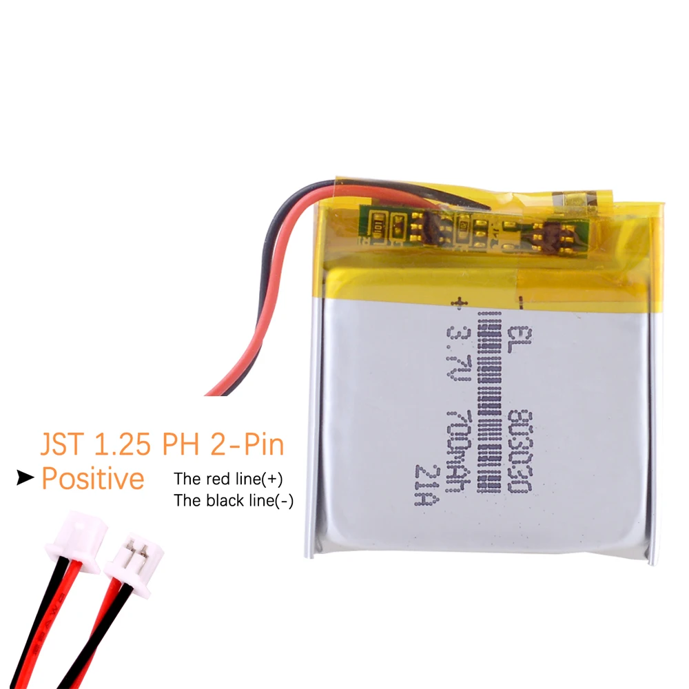 JST 1.25mm 2pin 803030 700mAh 3.7v Li-polymer Lithium  Li-ion  Battery Replacement Cell