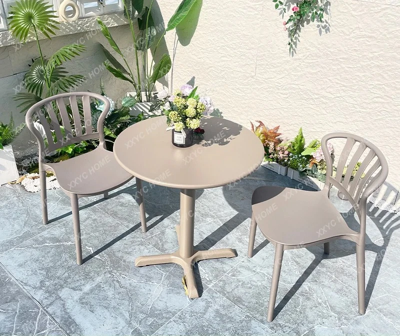 A  XL table and chair set balcony casual coffee milk tea shop carbon steel round table outdoor dining table