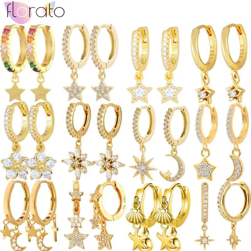 

Charms Five-pointed Star Pendant Earrings 925 Sterling Silver Needle Hoop Earrings for Women Personality Fashion Party Jewelry