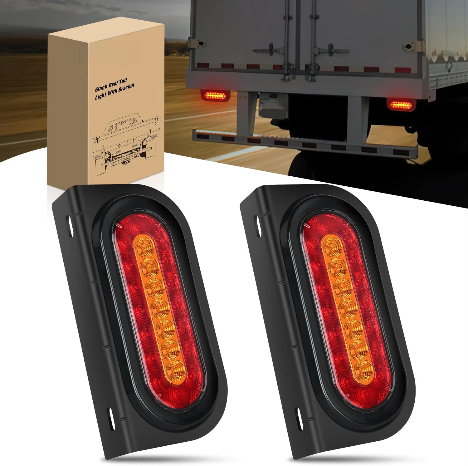 6 Inch Oval Trailer Tail Light 2 PCS Red Brake Stop Amber Left Right Turn Signals Lights