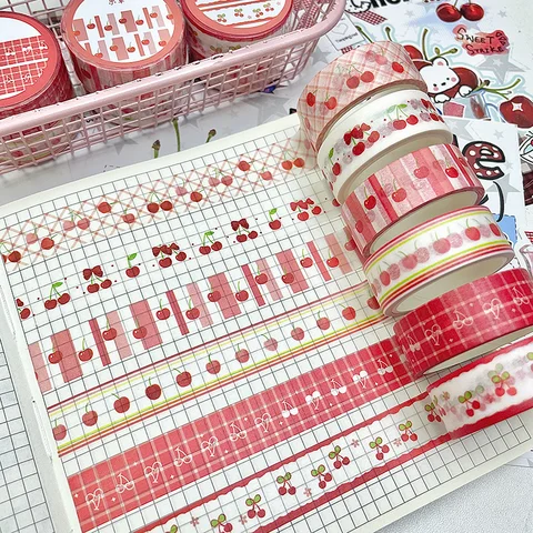 MINKYS 6 st/lott Jordgubb Äpple Frukttejp Söt Tecknad Kreativ Dekorativ Washitejp Skolbrevpapper 10 best sales jordgubbs-washitejp - №1