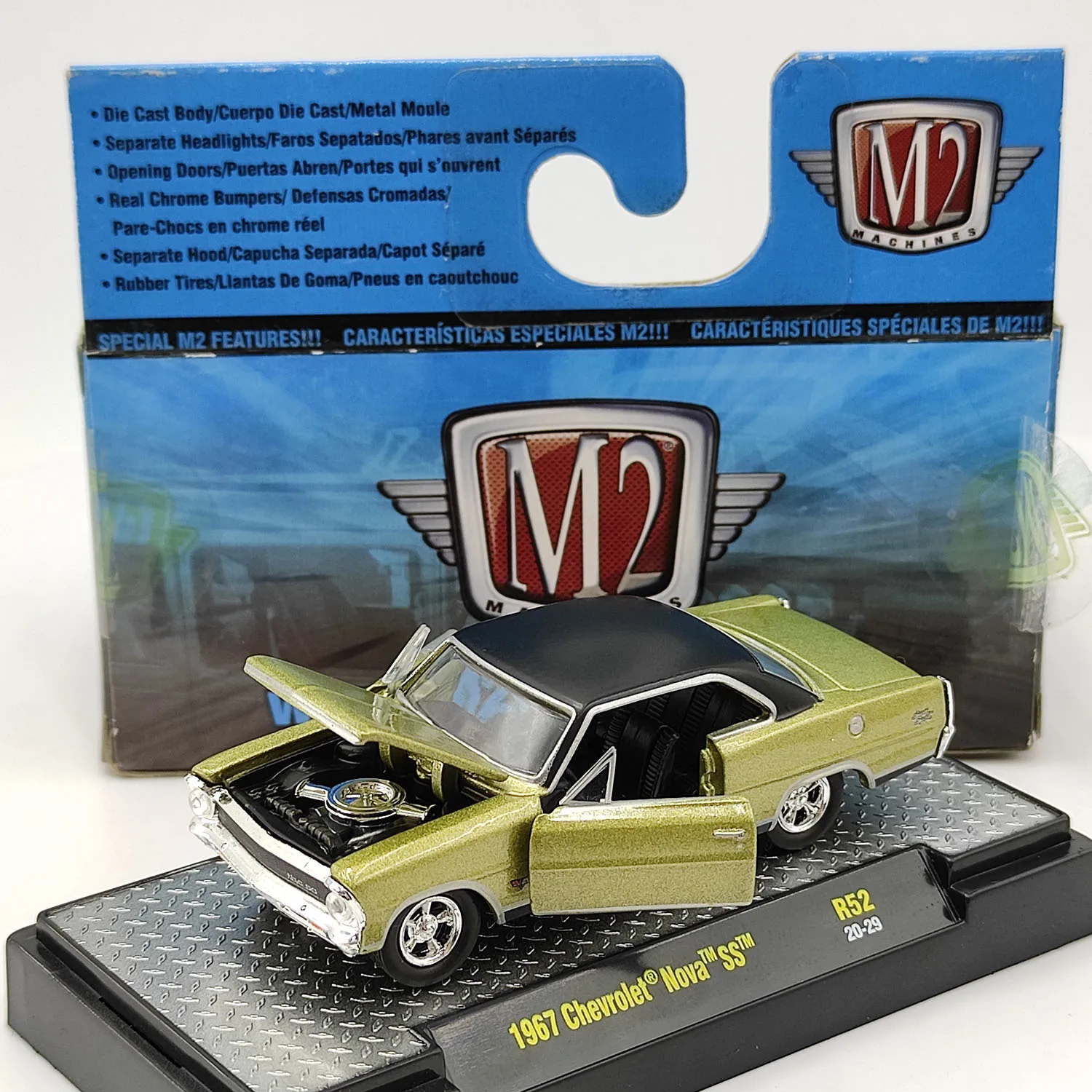 

Diecast M2 1/64 Scale 1967 Chevrolet Nova SS Three-door Alloy Car Model Collectible Toy Gift Souvenir Display Ornament
