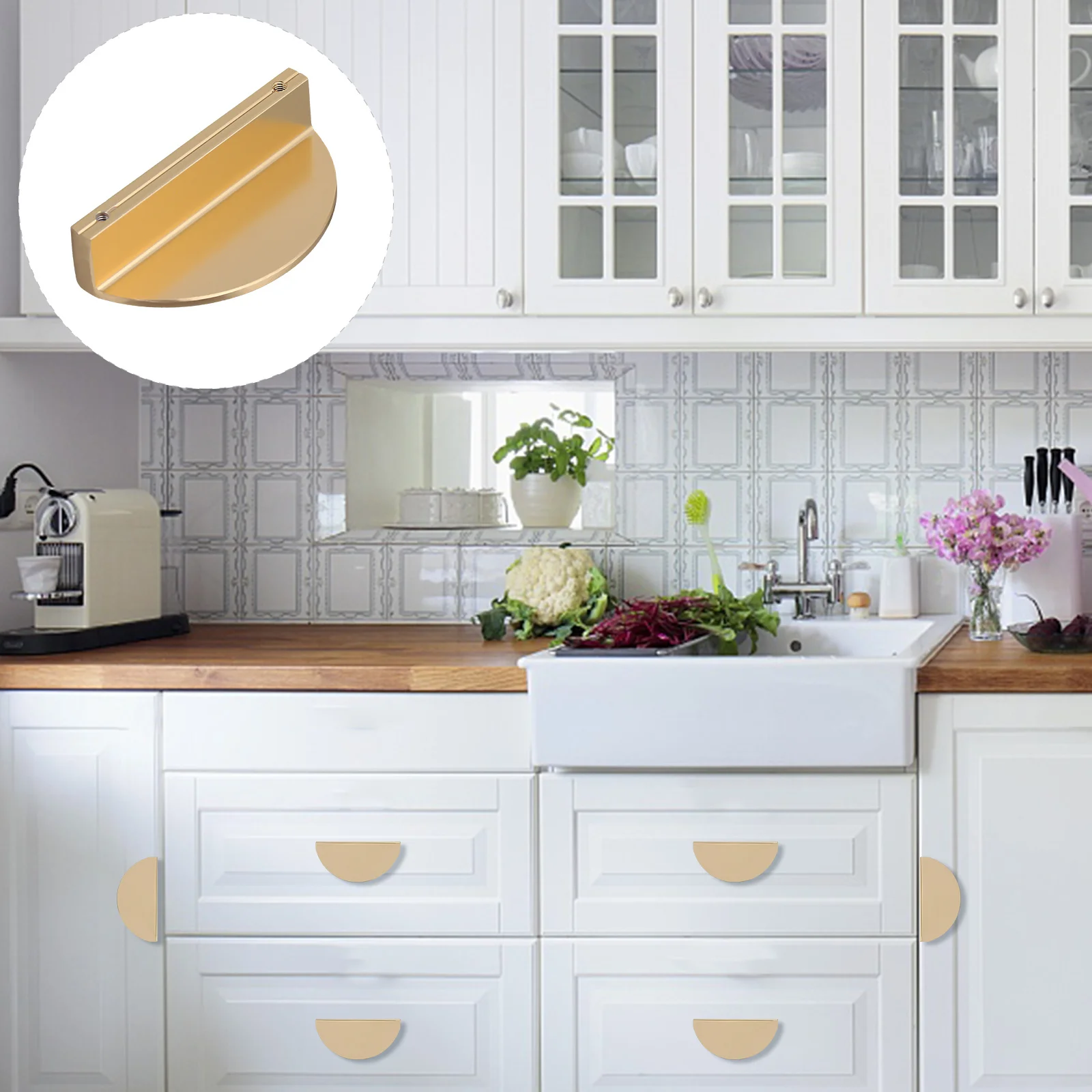 

4Pcs Semicircle Brass Cabinet Door Handle Durable Drawer Pull Knobs for Cupboard Wardrobe Modern Furniture Cabinet Handle