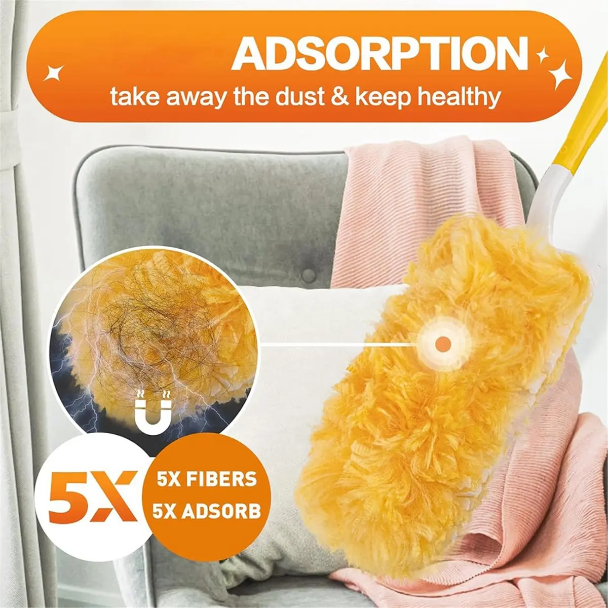 【AT48】 NEW Heavy Duty Duster Refills Kit, 60 Disposable 360° Dusters with 3FT Telescopic Extension Rod and Short Handle