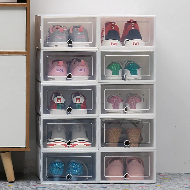 Transparent Shoe Storage Box Shoes Organizers Plastic Thickened Foldable Dustproof Storage Box Stackable Combined Shoe Cabinet