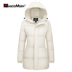 MAGCOMSEN Winter Down Jacket Womens Long Hooded Warm Coat Full Zip Windproof Parkas Waterproof Travel Work Casual Jacket