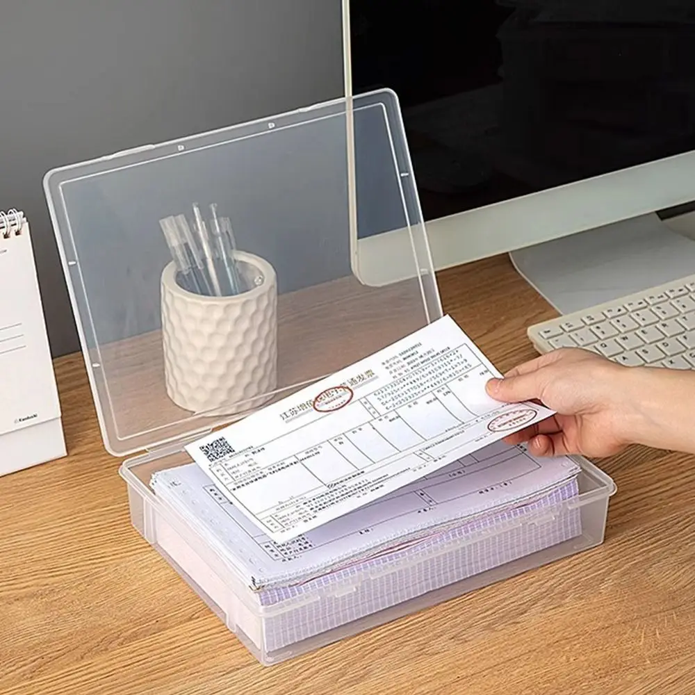 

School Home Office Supplies Document Storage Container with Lid Plastic a4 a5 File Organizer Dustproof Multifunctional