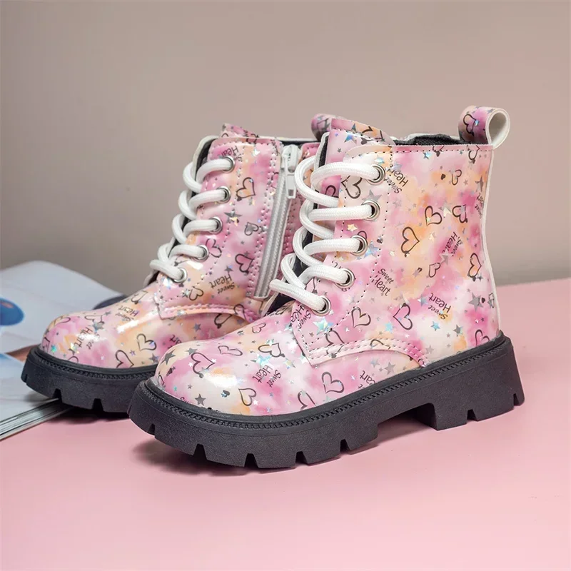 Autumn/Winter ZIP Fashion Sweet Heart Baby Girls Pink Warm Square Heel Casual Comfortable Cute Boots Size21-30 Toddler Shoes