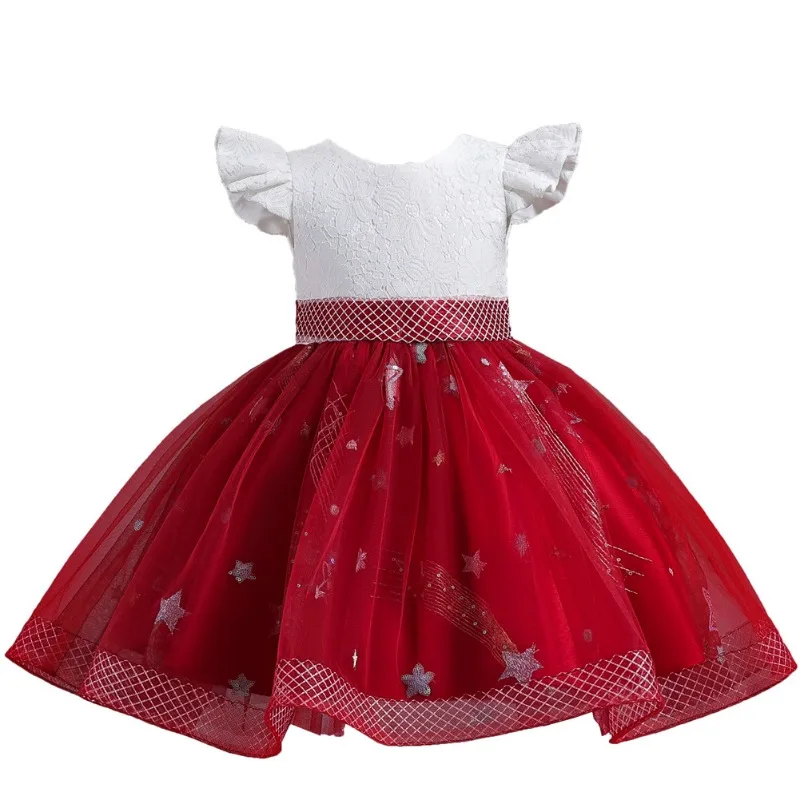 Vestido de comprimento de tornozelo de lantejoula feminino, vestido colorido infantil, festa de casamento, menina flor