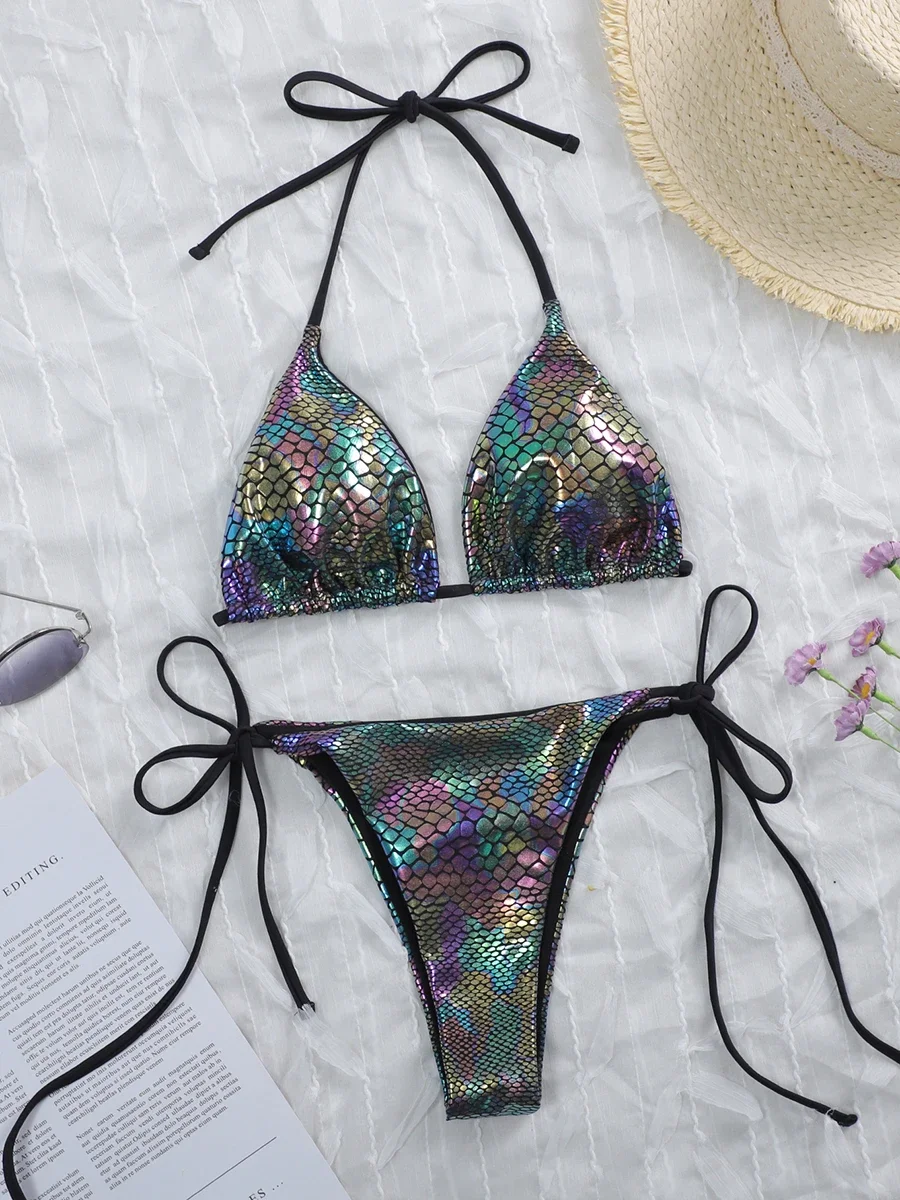 

Змеиная кожа с принтом Холтер Мини-микро-бикини 2025 Женский купальник Женский купальник Комплект бикини из двух частей Купальный костюм Пляжная одежда для плавания