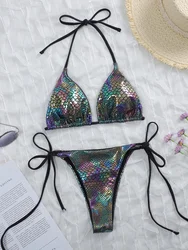 Snake Skin Print Halter Mini Micro Bikini 2025 Women Swimsuit Female Swimwear Two Pieces Bikini Set Bathing Suit Swim Beachwear
