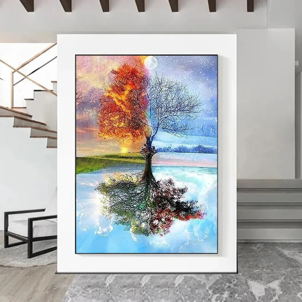 Abstract Tree Of Life Poster Prints For Living Room Home Decor Modern Four Season Tree Landscape Canvas Painting Wall Art