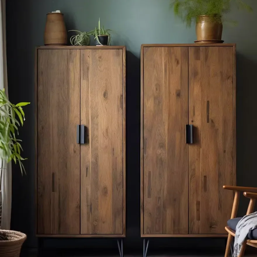 

Wabi-Sabi Style With Solid Wood Double Doors - Vintage Style Solid Wood Wardrobe