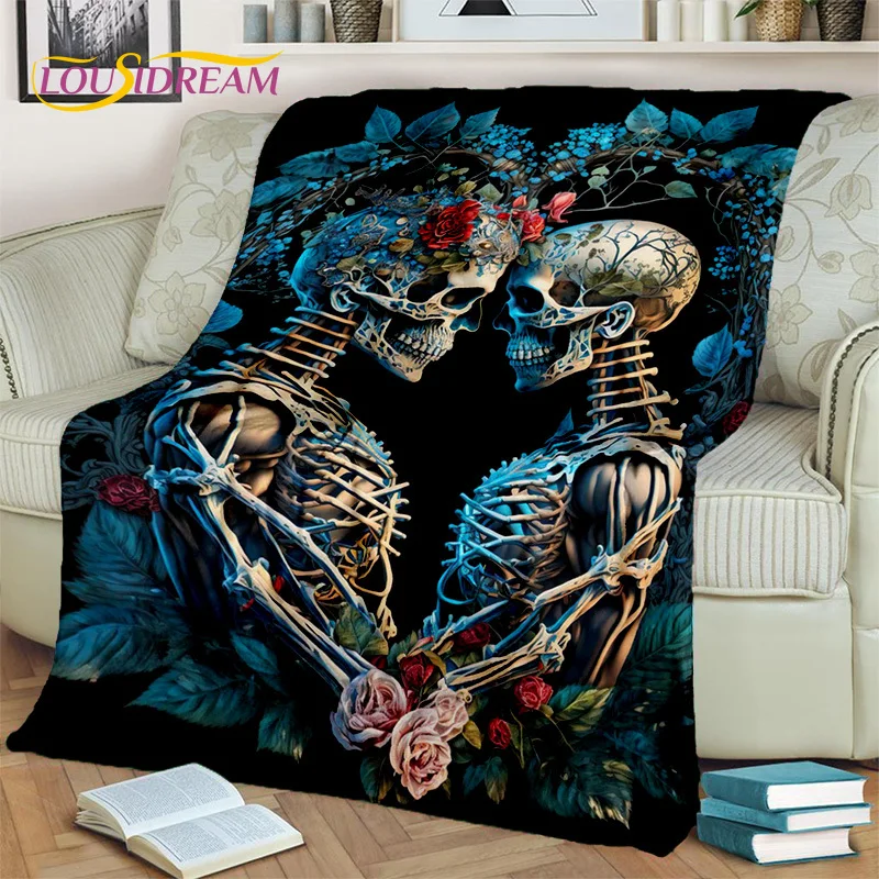 

Horrible Cartoon Skull Flower Gothic Blanket,Soft Throw Blanket for Home Bedroom Bed Sofa Picnic Travel Office Cover Blanket Kid