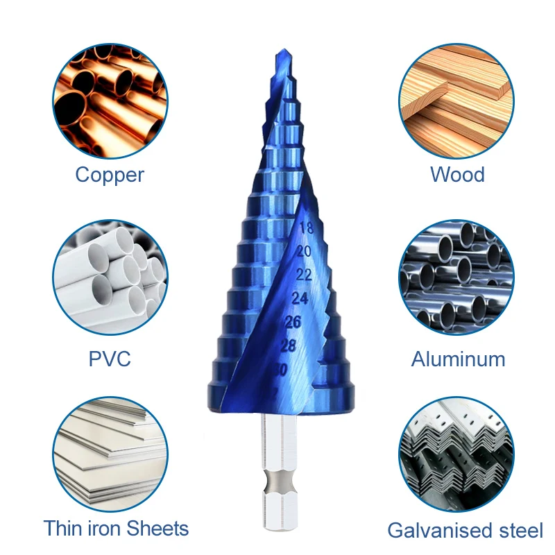 Imagem -03 - Broca Xcan-passo para Madeira e Metal Nano Azul Revestido Núcleo Hss Cortador de Buraco Broca Cone Ferramenta de Perfuração 312 4-12 420 a 32 1pc
