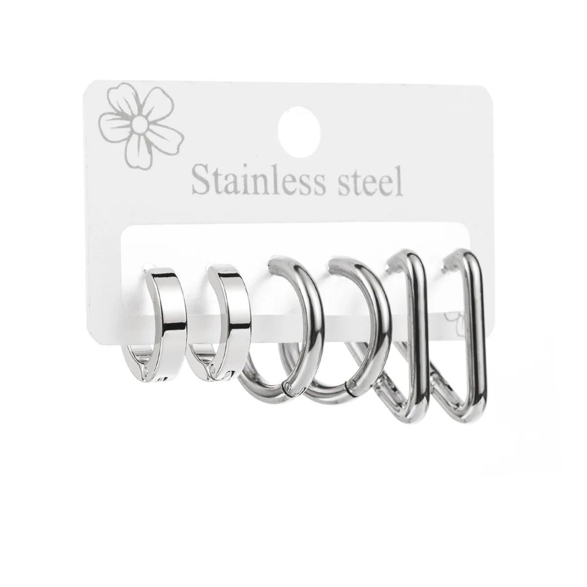 Creative Geometric Earring Set Fashionable Ins Stainless Steel Star Triangle Earrings Three-Piece Set