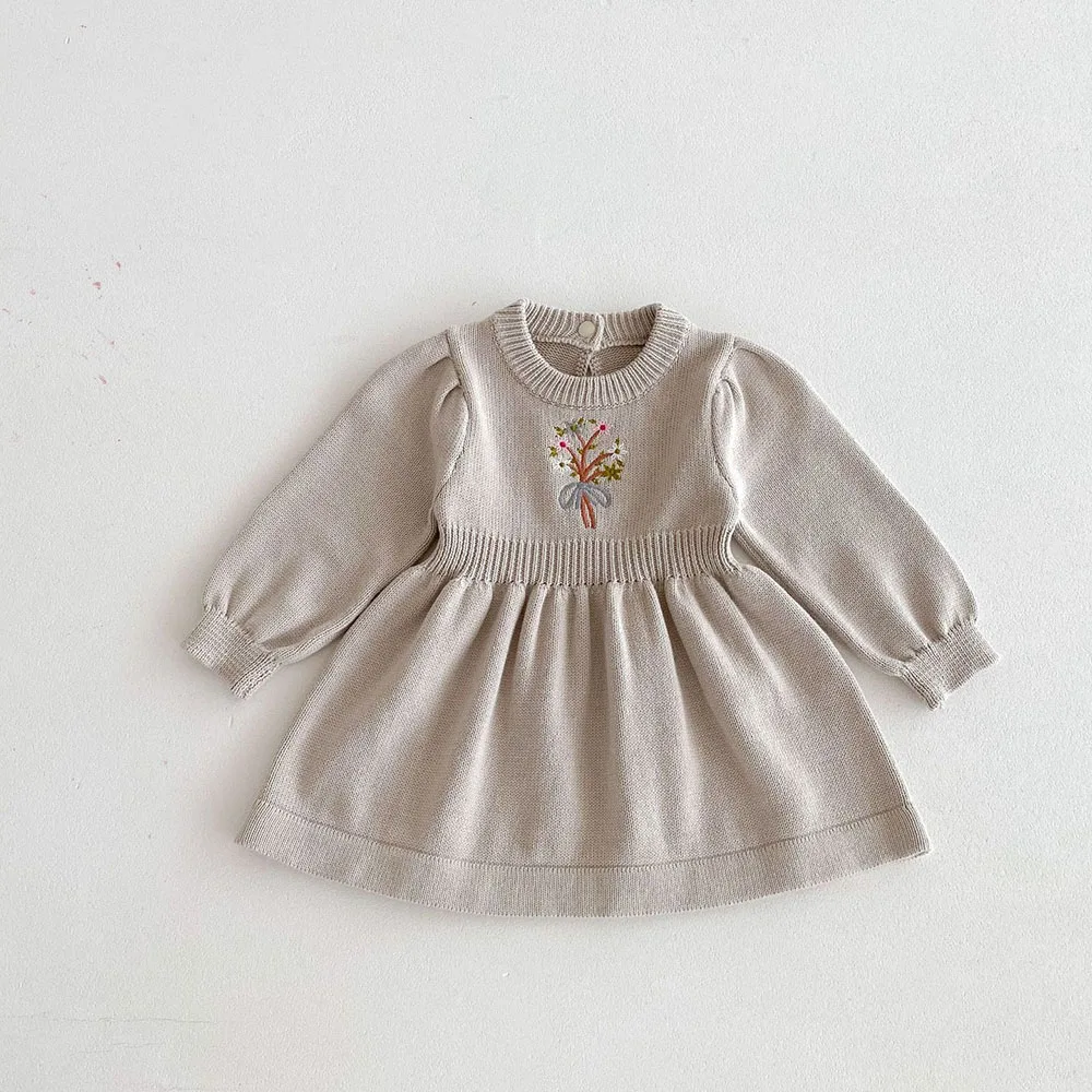 2024 Autumn New Baby Girls Clothes  Embroidery Dress for Girls Knit A Line Dress Infant Girls Clothing