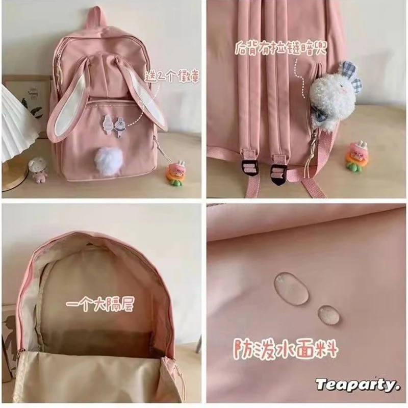 Bags for Women Backpack Purses Nylon Waterproof Schoolbag for Teen Girls Large Capacity Rucksack Cartoon Rabbit Mochila Bolsa