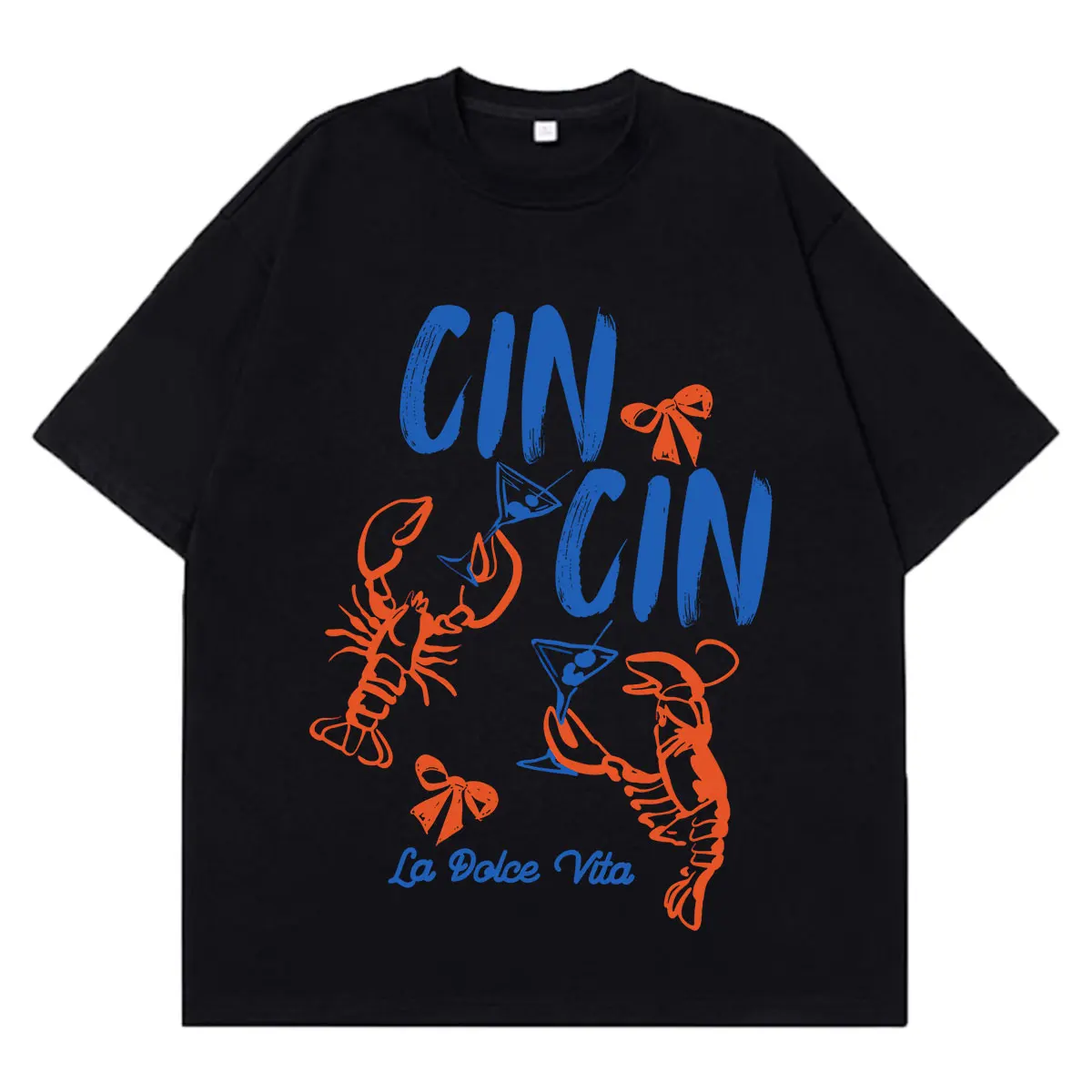 Cin Cin Lobster La Dolce Vita Funny Meme T Shirt Men Women Fashion T-shirt Summer Short-sleeved Cotton Loose Casual T-shirts