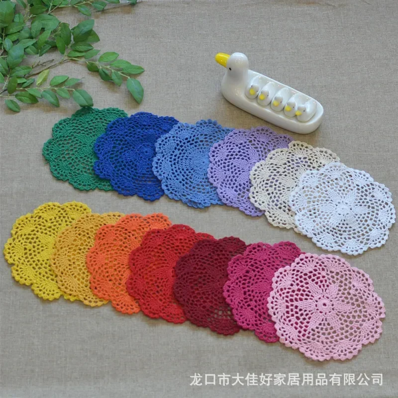 Round Knitted Hand made Lace Crochet Cup Mat Table Place Mat Vintage Hand Pad Coaster Embroidery Wedding Decor 20cm