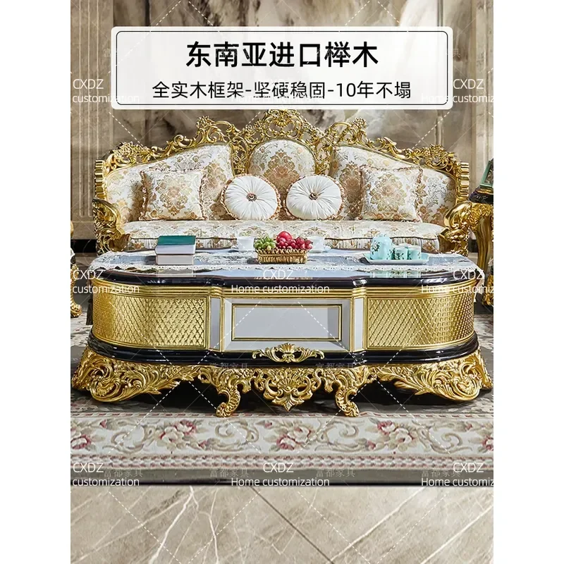 Luxury Solid Wood Carved Coffee Table Living Room TV Cabinet Shell Parquet Floor Design Villa Furniture Customization