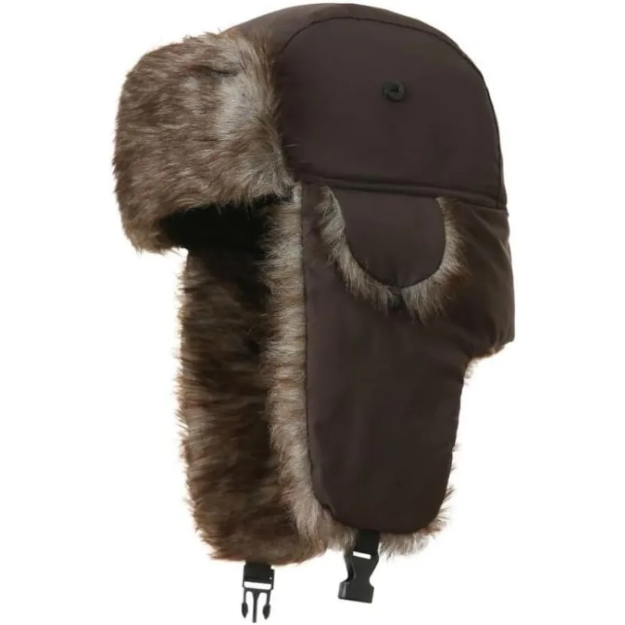 

LLmoway Trapper Hat Warm Faux Fur Winter Hat with Ear Flaps Windproof Waterproof Snow Ski Hats for Men Women Cold Weather
