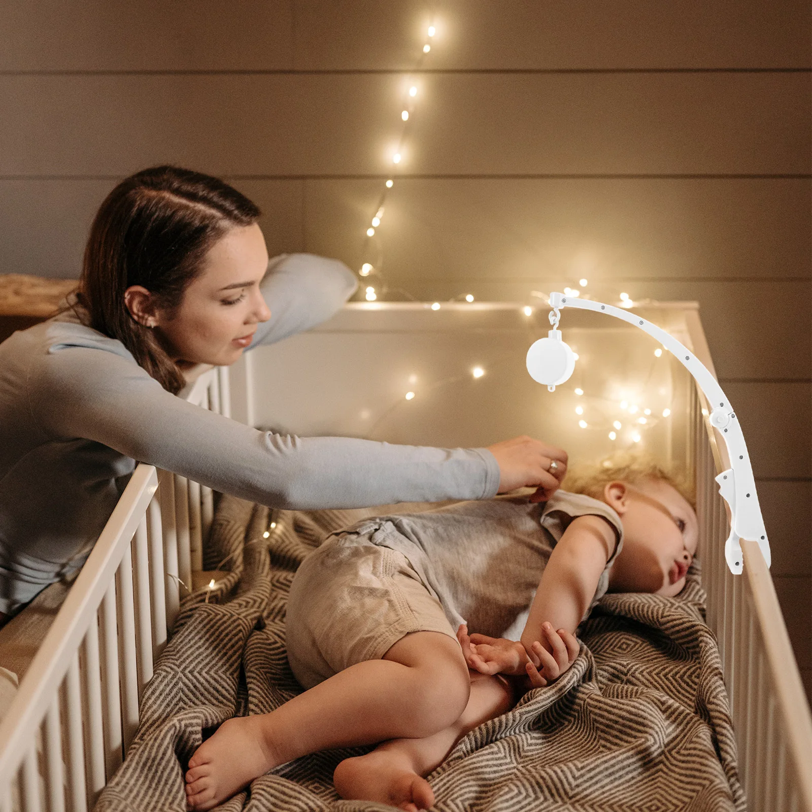 ベビーモバイルアーム 音楽ボックス付き 360度回転 °   回転式ベビーベッドモバイルスタンド、調節可能で折りたたみ可能なデザイン、ベビーベッド、ベビーバスケット、ベッドベルホルダー用