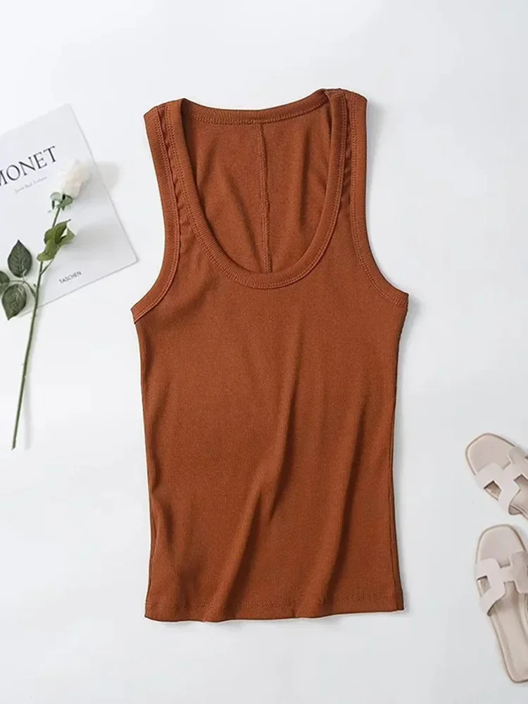 2025 Spring/Summer New Product Women's Slim Fit Solid Color Suspended Ribbed Tank Top Spicy Girl Style T-shirt
