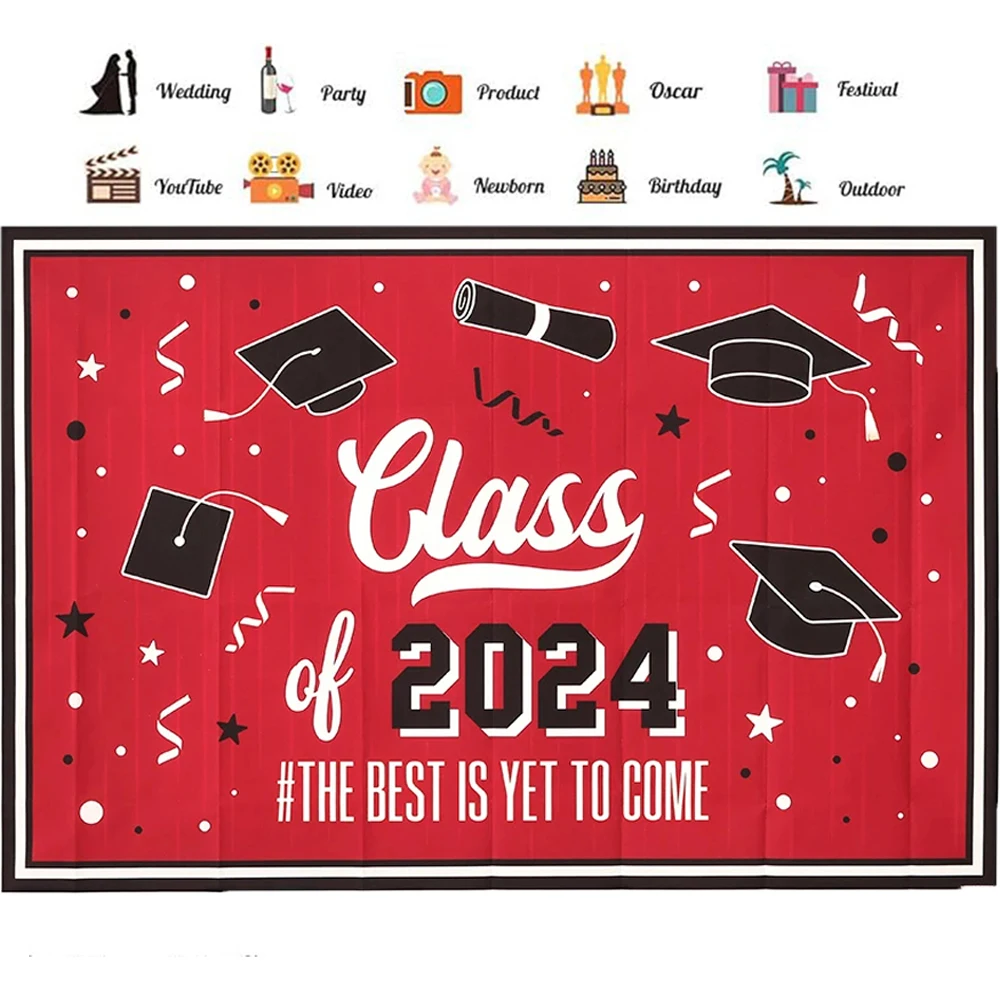 Graduação Celebration Backdrop, Parabéns Grad Banner, Graduate Photo Background, Decoração do partido, Classe de 2024, 100x150cm, 1PC